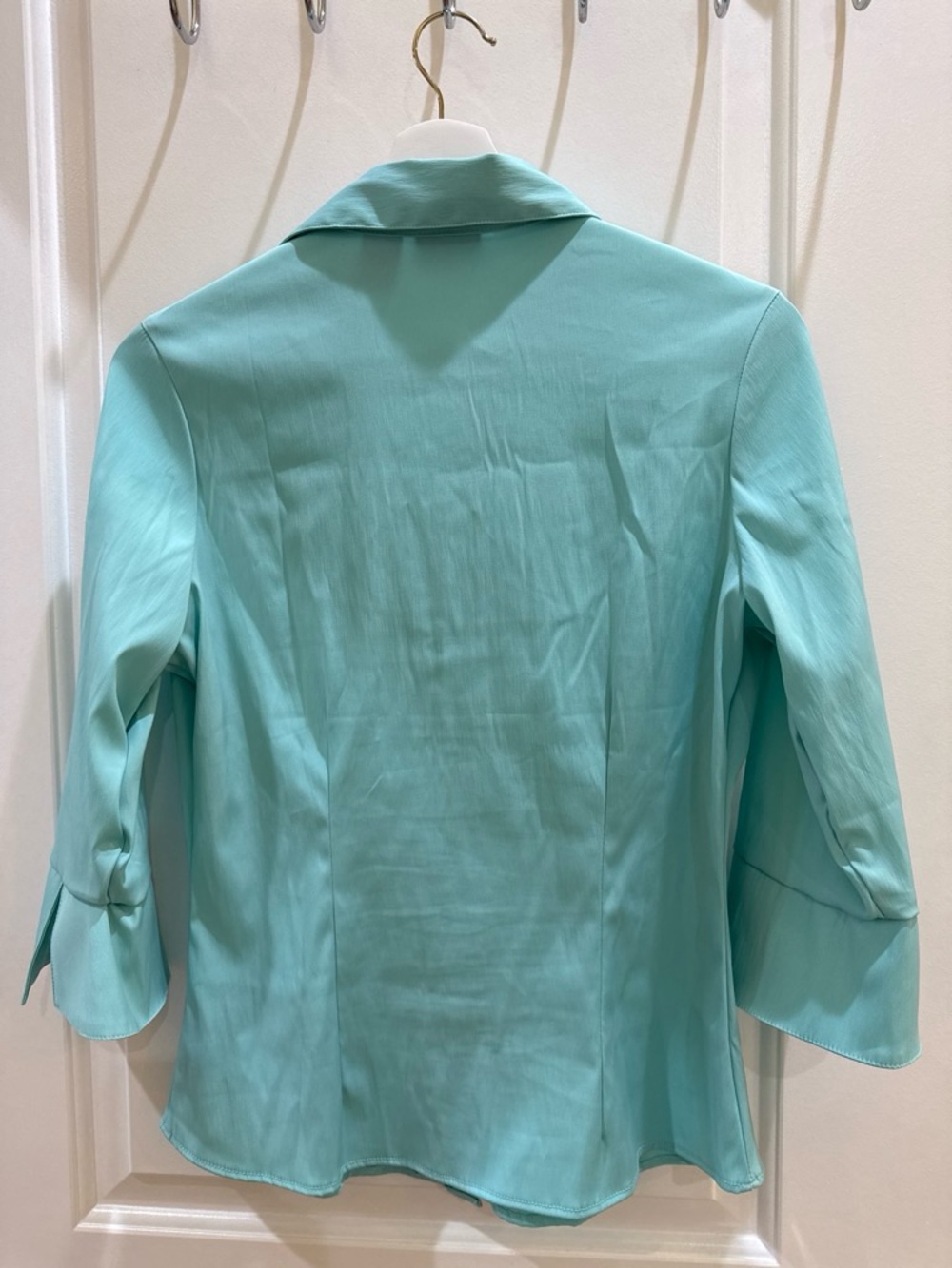 Cotton Express Turquoise Ruched Button-Up Blouse - Picture 2 of 5